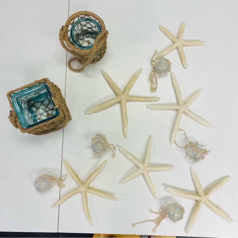 Coastal Starfish and Rope Candle Holder Set